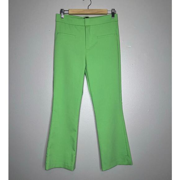 Zara High Rise Kick Flare Pants Neon Green Size Medium Retro Minimalist Trousers - Picture 2 of 6